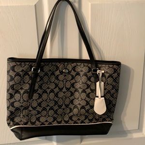 Coach black and gray perforated tote leather